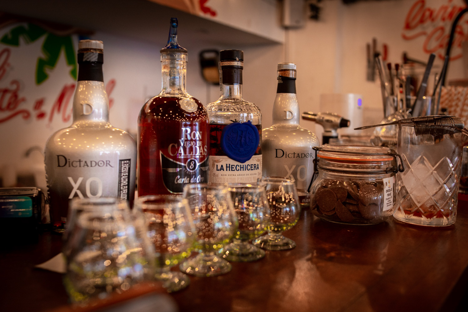 An advertising phootograph of Colombian rums