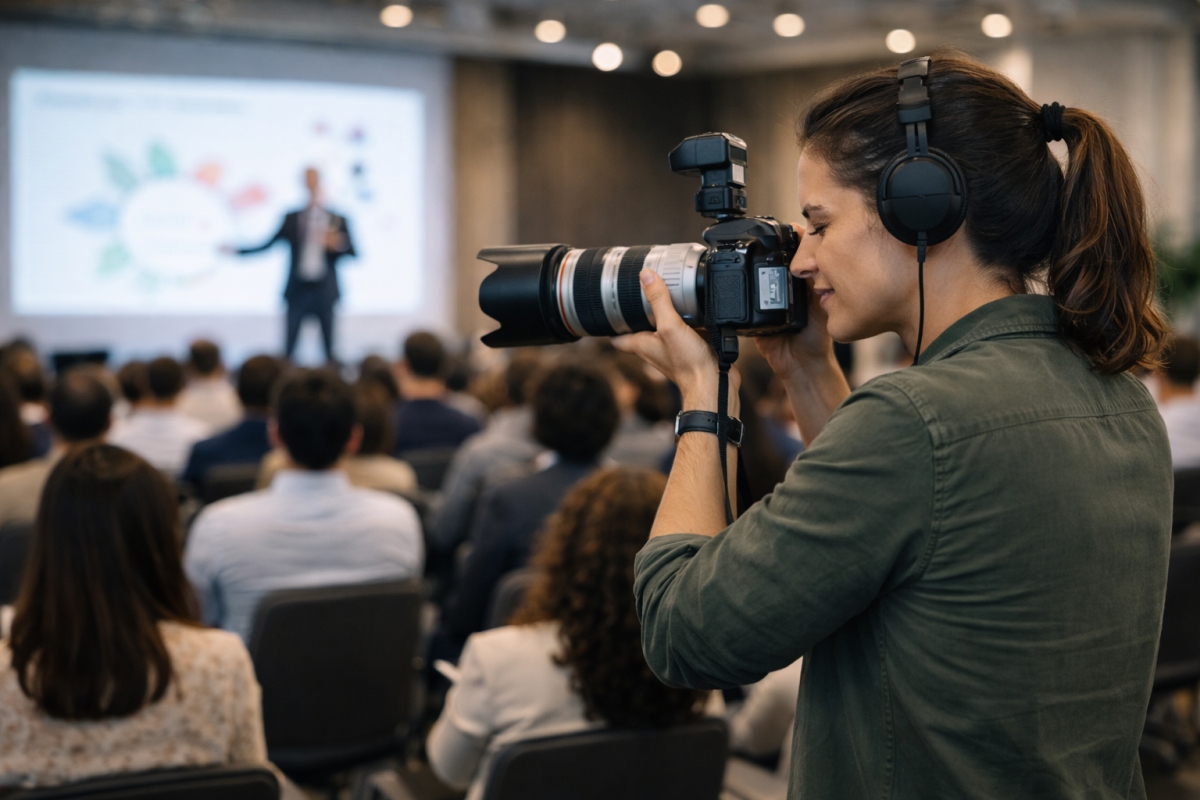 A girl taking photos in a corporate event